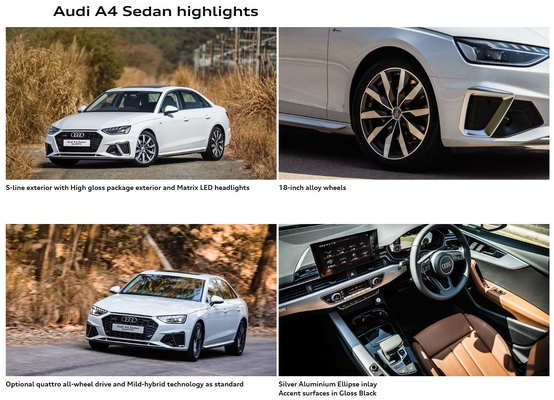 Υψηλής ταχύτητας πολυτελή Audi A4l Βενζίνη Μεσαίο Sedan Euro IV Ενεργειακό πρότυπο Χρησιμοποιημένο αυτοκίνητο